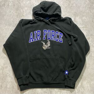 Vintage Air Force Embroidered Logo Hoodie Black Blue Medium